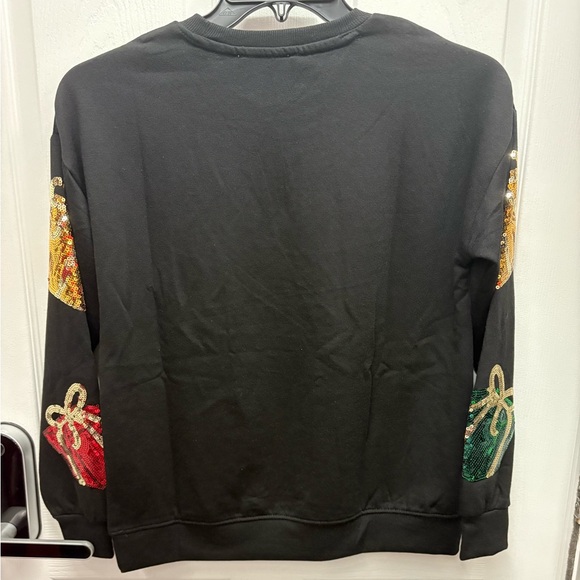 WORKSHOP Black LONG sleeve TOP size small  with sequined festive presents 🎁 - Picture 7 of 8